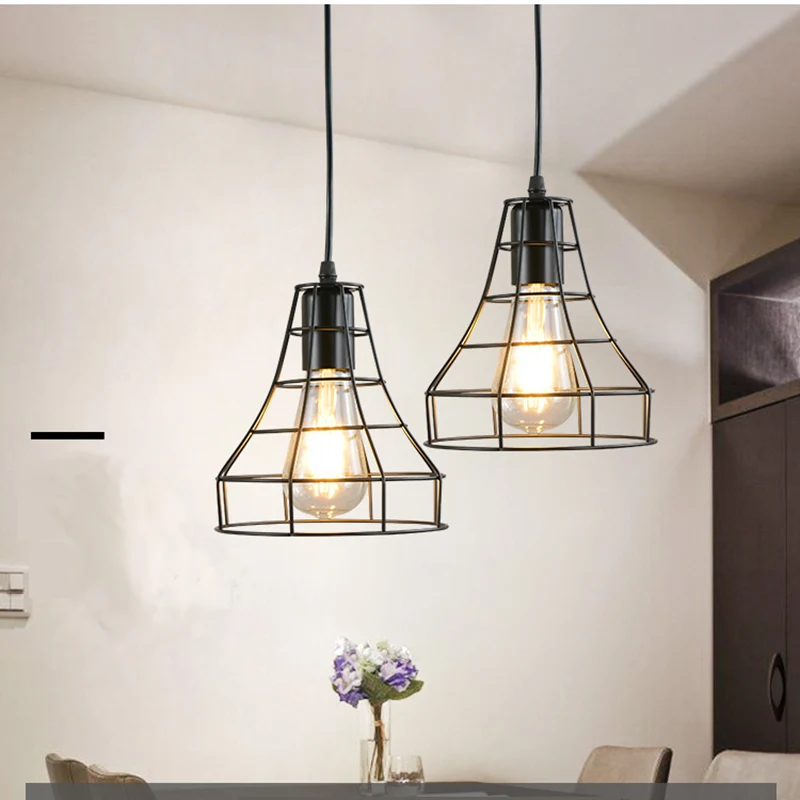 T.Y.S Retro Loft Vintage Pendant Lights Black Cage Hanging Lamp Restaurant Kitchen Dining Decor Modern suspended ceiling lamps | Лампы и