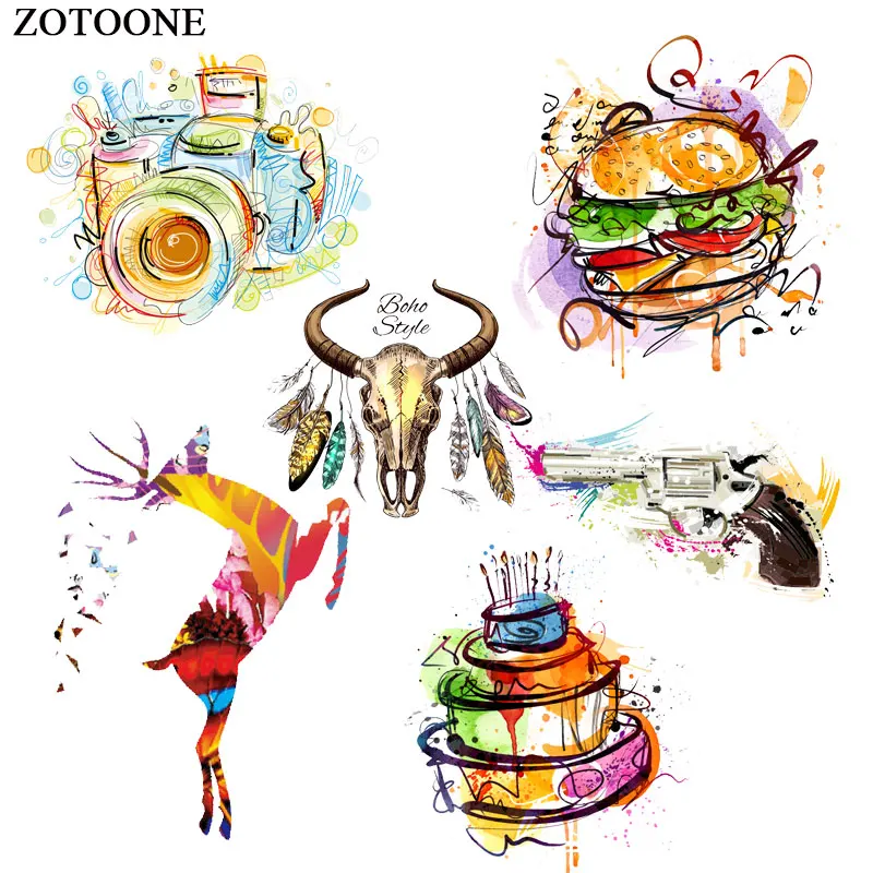 

ZOTOONE Iron on Cool Gun Cake Animal Patches Stickers for Kids Transfers for Clothes T-shirt Heat Transfer Accessory Appliques G