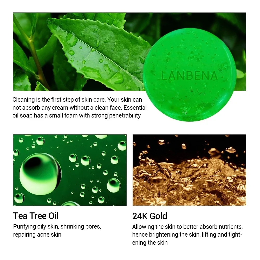 Мыло ручной работы с эфирным маслом чайного дерева LANBENA увлажняющее глубокое