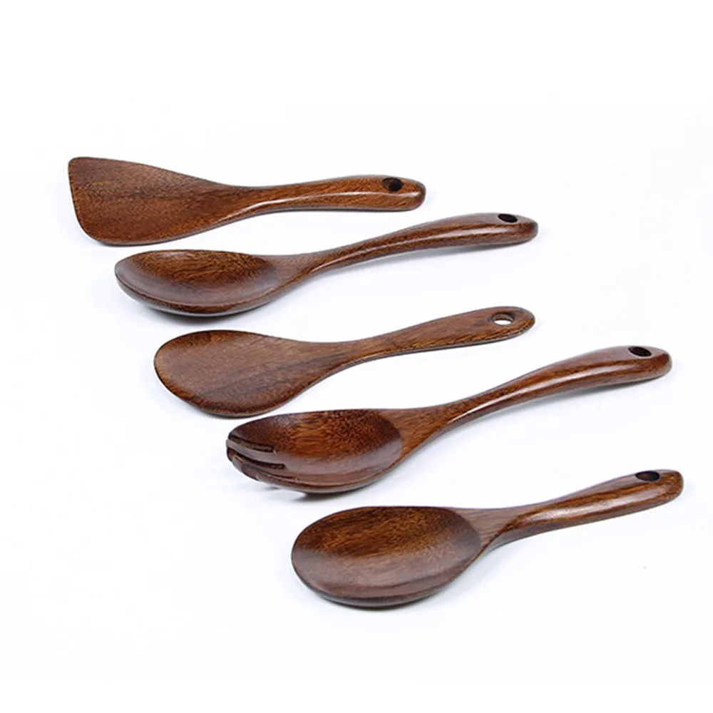 1 PC Wooden Rice Spoon Slotted Spatula Spoon Cutlery Suit Natural Wood Children's Healthy Dinnerware For Kitchen Supplies