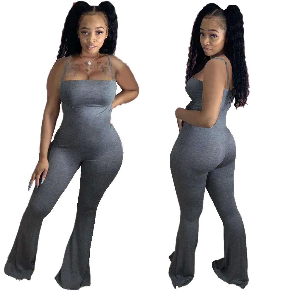 

Streetwear Sexy Bodycon Jumpsuit Women Flare Pants Overalls 2020 Summer Strap Sleeveless Skinny Rompers Womens Jumpsuit Female