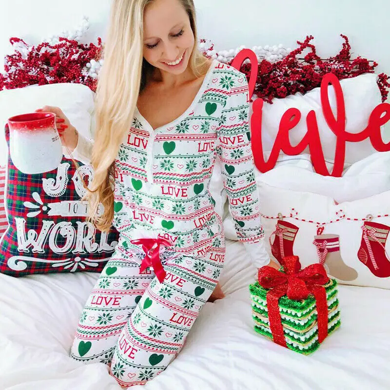 

Family Matching Christmas Casual Pajamas V Neck Long Sleeve Pullover Set Women Baby Kids Santa Sleepwear Nightwear