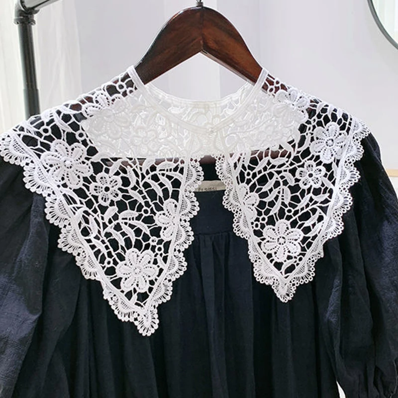 

2021 Vintage Lace Chiffon Doll Fake Collar Ladies Shawl Wrap Removable Detachable Embroidered False Collar Clothes Accessory