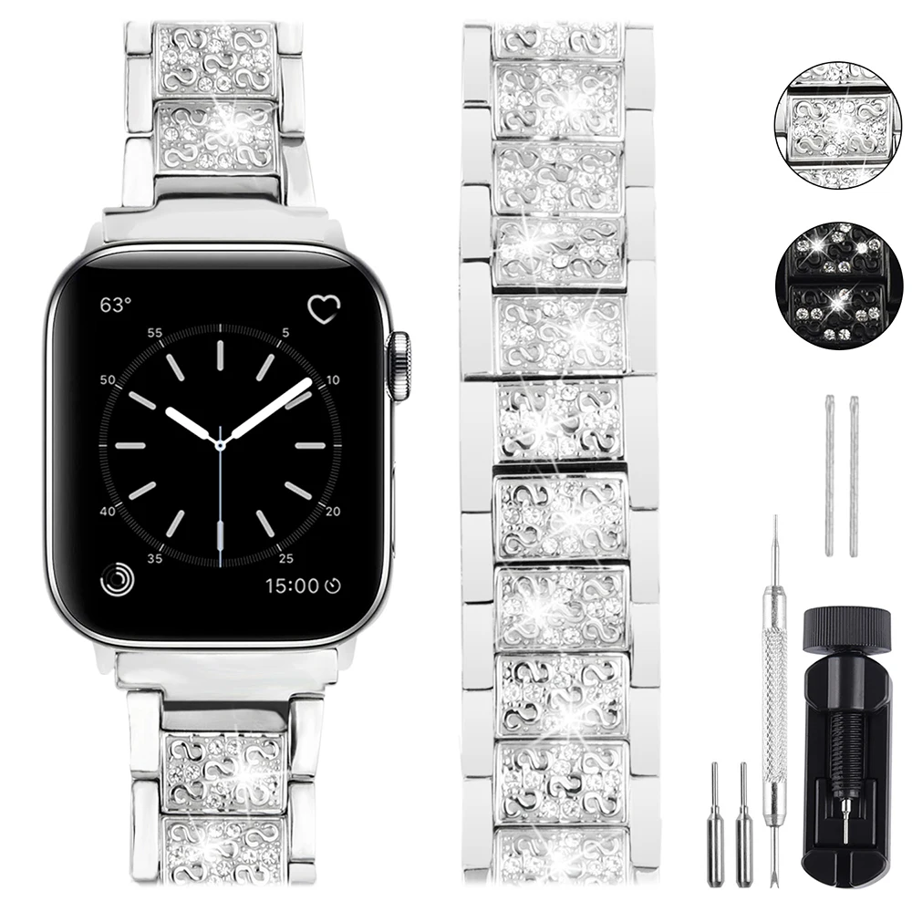 Часы с яркими украшениями Bling ремешок совместим с Apple Watch Series 5/4/3/2/1, металлическое ювелирное изделие лентой со стразами части для наручных часов Apple Watch 38 мм