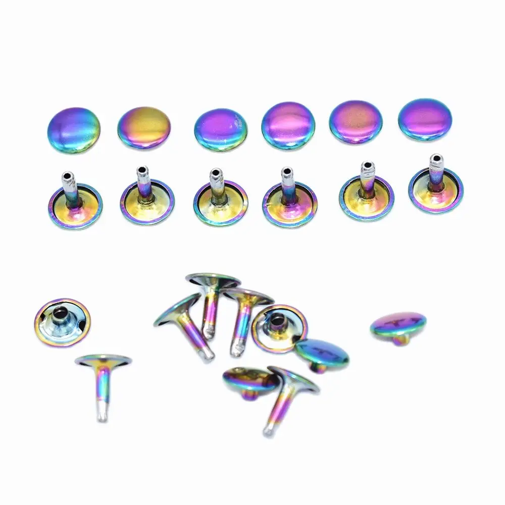 

12mm Rainbow Material Double Cap Rivets Studs for Leathercrafts Fastener Snaps Prong Studs rivets 50set