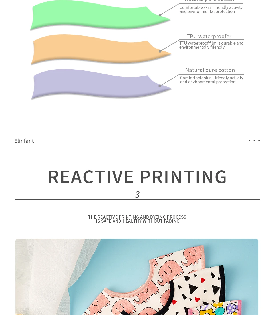 Детские нагрудники Elinfant водонепроницаемые для кормления Слюнявчики