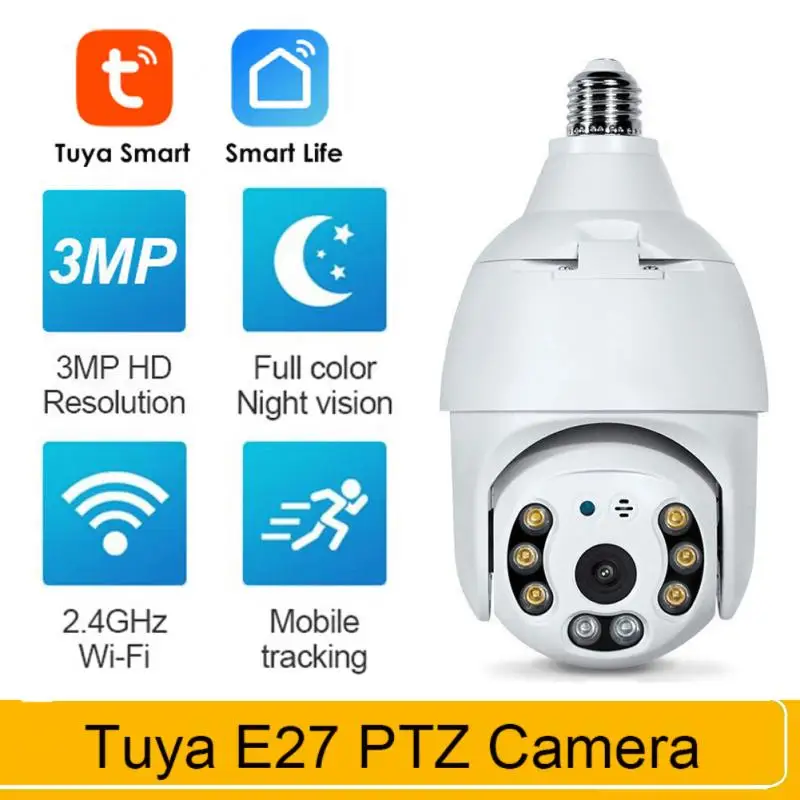 

Камера видеонаблюдения Tuya Smart Life с лампочками E27, 3 Мп, 1080P, Wi-Fi, IP, PTZ