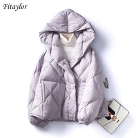 fitaylor new winter high quality hooded short light feather jacket women 90 white duck down coat loose snow warm fluffy outwear