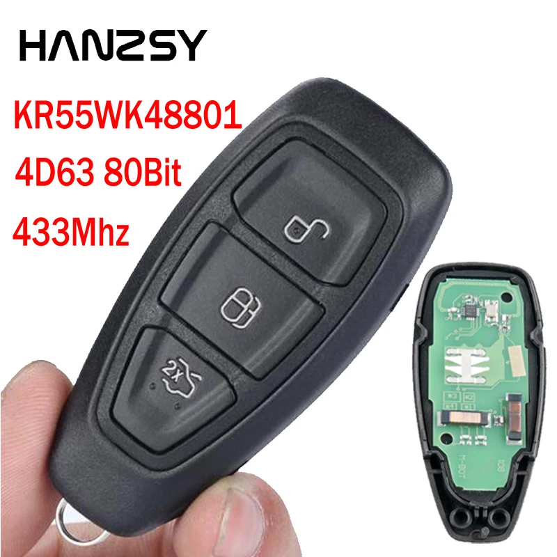 

HANZSY 3 Buttons For Ford Focus C-Max Mondeo Kuga Fiesta B-Max 2011-2015 Car Remote Key KR55 WK488014D63 80Bit Chip 433Mhz