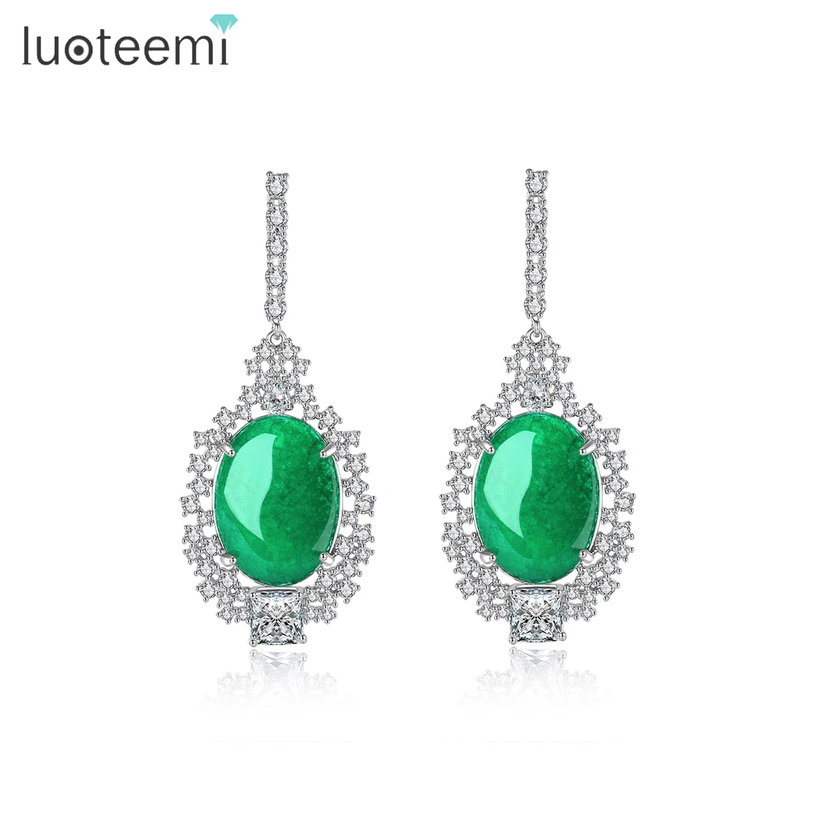 

LUOTEEMI Simulated Jade Drop Earring for Women Clear Cubic Zirconia Earrings for Female Fashion Jewelry 2021 New Trendy Arrival
