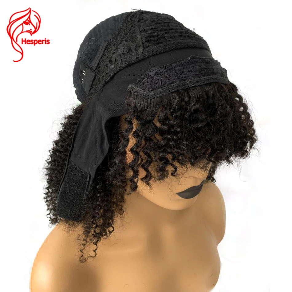 

Hesperis Natural Black Afro Kinky Curly Machine Made Headband Wigs With Bang Brazilian Remy Headband Human Hair Wigs For Women