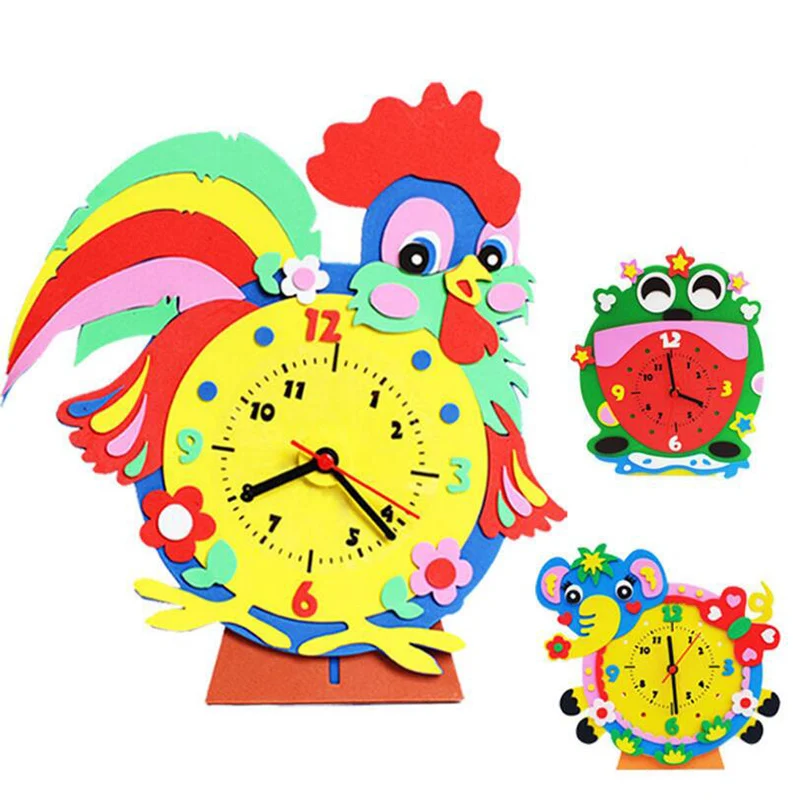 

3D Clock Puzzle Cartoon Animal EVA Foam Sticker Puzzle Toys For Kids Girl action time Learning Education Toys Kids