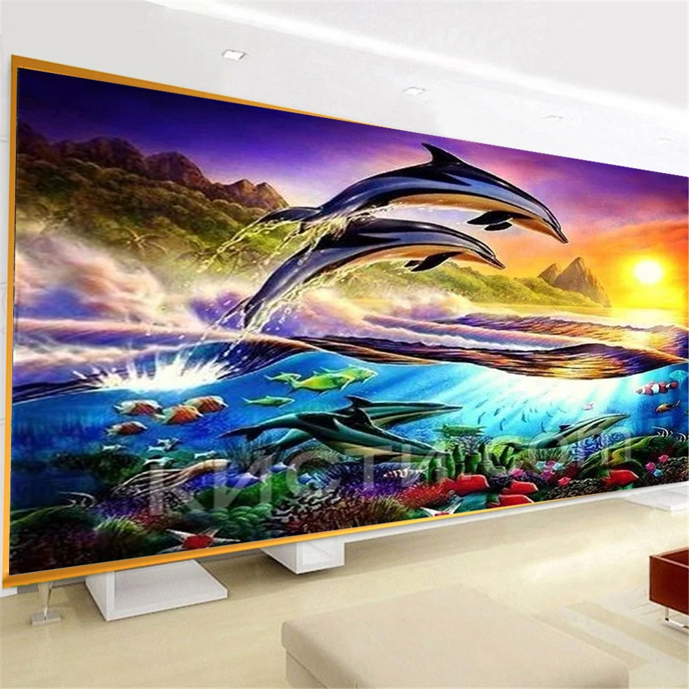

5D Diamond Painting Full Round Drill Animal Sea Dolphin Diamond Mosaic Embroidery Diy Cross Stitch Christmas Home Decoration