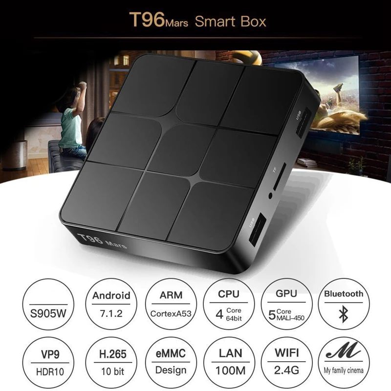 HFES T96 Mars Android 7.1.2 ТВ приставка Amlogic S905W 2G + 16G 2 4 GHz 4K HD H265 Bluetooth 1 WiFi медиаплеер