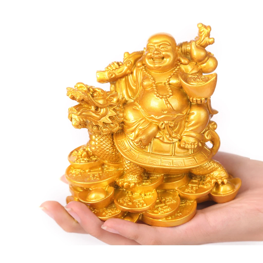 

God of Wealth Buddha Riding Dragon Turtle Statue Figurine Chinese Lucky Feng Shui Ornament to Bring Good Luck and Wealth