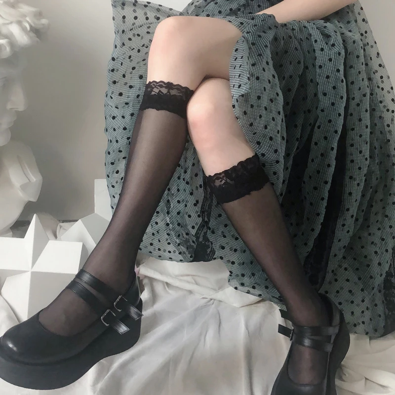 

Sexy for Stockings Lace High Knee Socks Long Socks Women Transparent High Elastic Stockings Kawaii Socks for Clubs Party