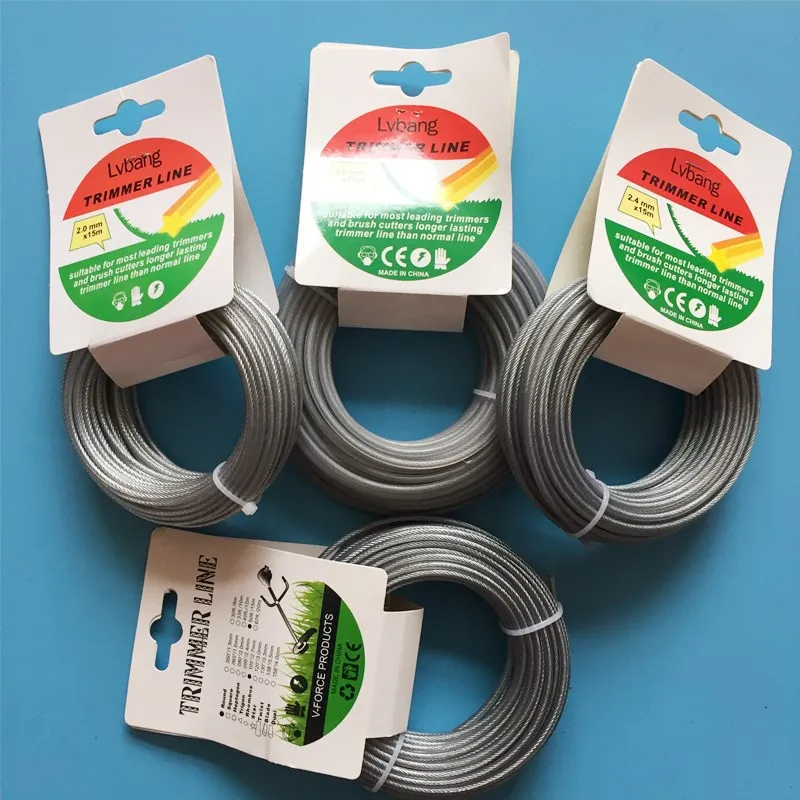 15m Long Trimmer Wire Cord Line 2 - 3mm Steel Wire Gray for 