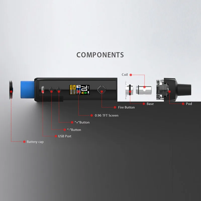 Оригинал Ijoy Jupiter Vape Pod Kit 70 Вт бокс-мод питание от одного картриджа 18650 и 5 мл 0.2