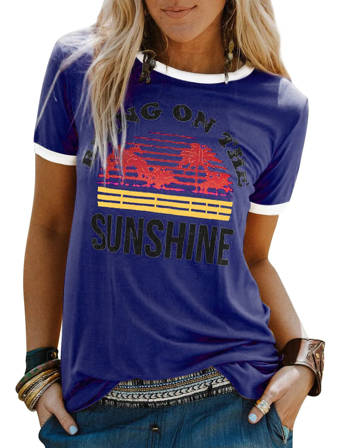 

Women's Blouse Bring on The Sunshine Printed Round Neck Short Sleeve T-shirt Graphic T Shirts Tops T Shirt for Women