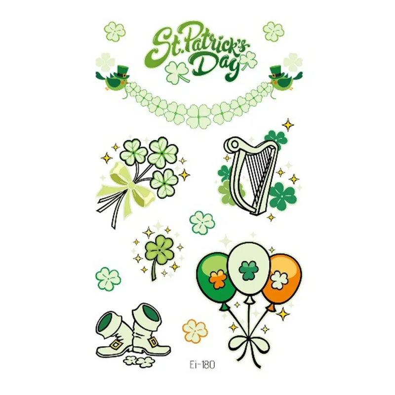 

1pc Luminous Tattoo Sticker Irish Holiday St. Patrick's Day Four Leaf Clover Body Makeup Temporary Tattoo Sticker for Kids Women