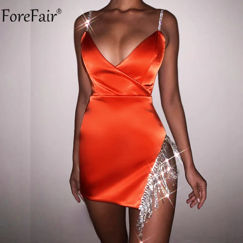 Forefair/сексуальное платье с v образным вырезом на бретельках бриллиантовая