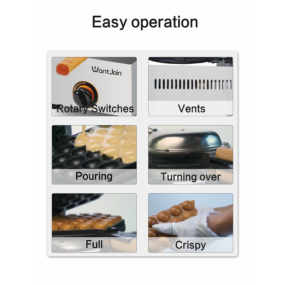 Wantjoin Коммерческая электрическая вафельница железная 110 В/220 В антипригарная для