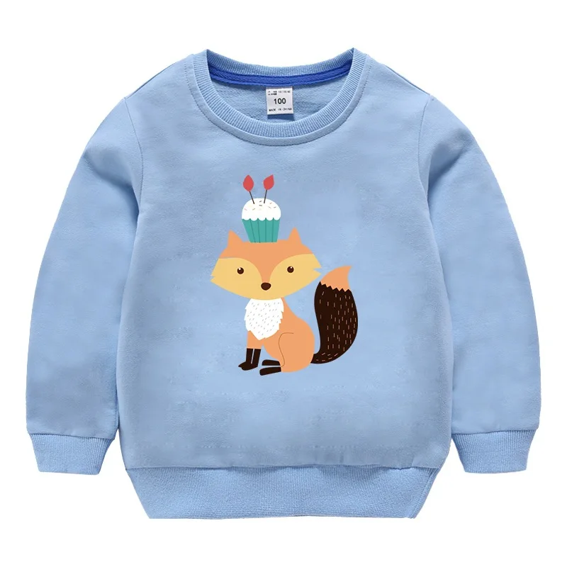 Fox Blue Свитер для малышей; детская одежда для мальчиков; Весна-Осень г.; пуловер с рисунком; Модная одежда для малышей; толстовки с круглым вырезом для девочек - Цвет: Fox Blue