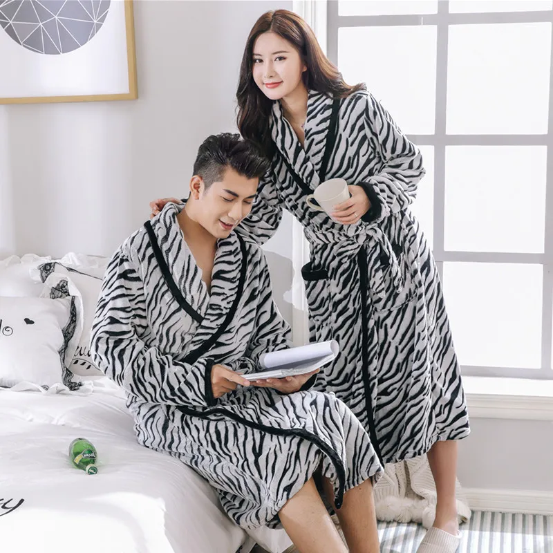 

New Couple Coral Velvet Autumn Winter Gown Thick Warm Flannel Men And Women Bathrobe Lovers Sleep Robe Loose Casual Negligee