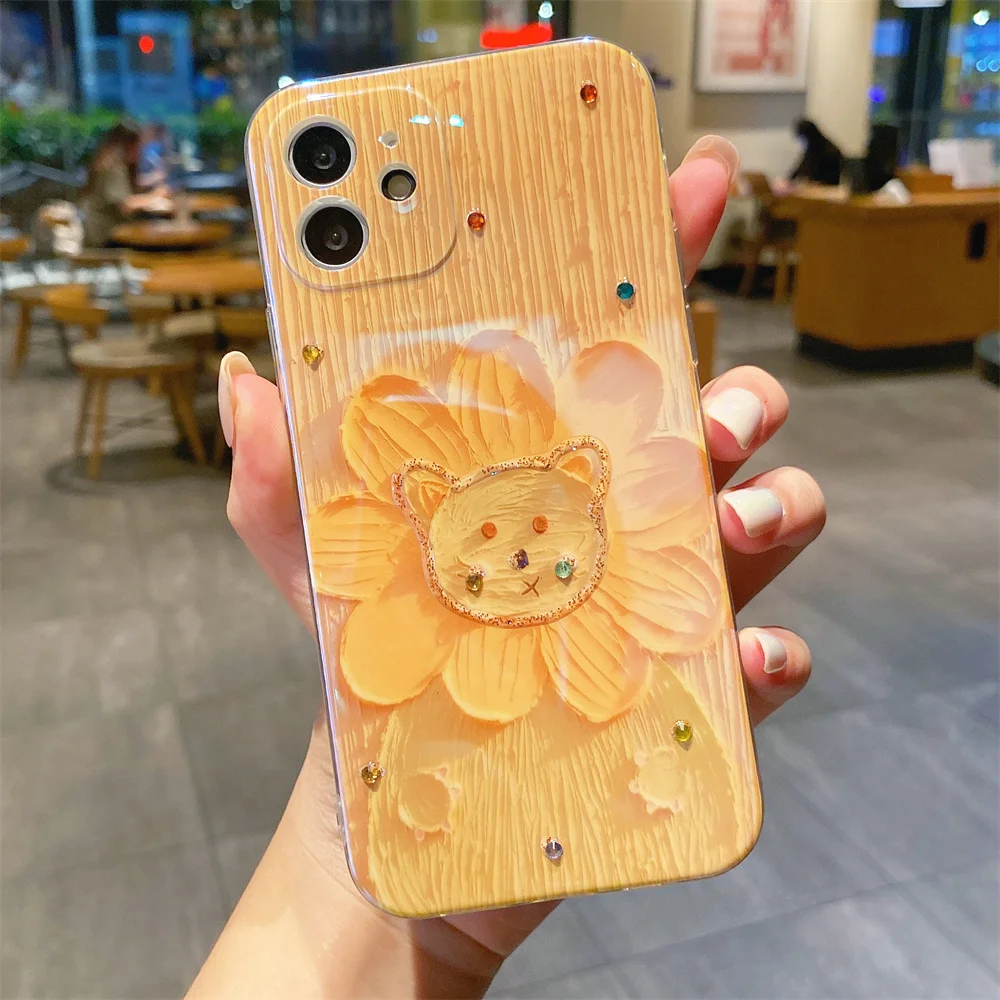 

3D Printing Oil Painting Cat Case For iPhone 13 Pro Max 12 11 X XS XR 7 8 Plus Soft Silicone Transparent Funda Capa