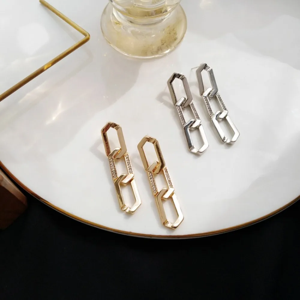

Chain Earrings 2021 New Tide Earrings Fashion And Personality Temperament Metal Color Diamond Earrings