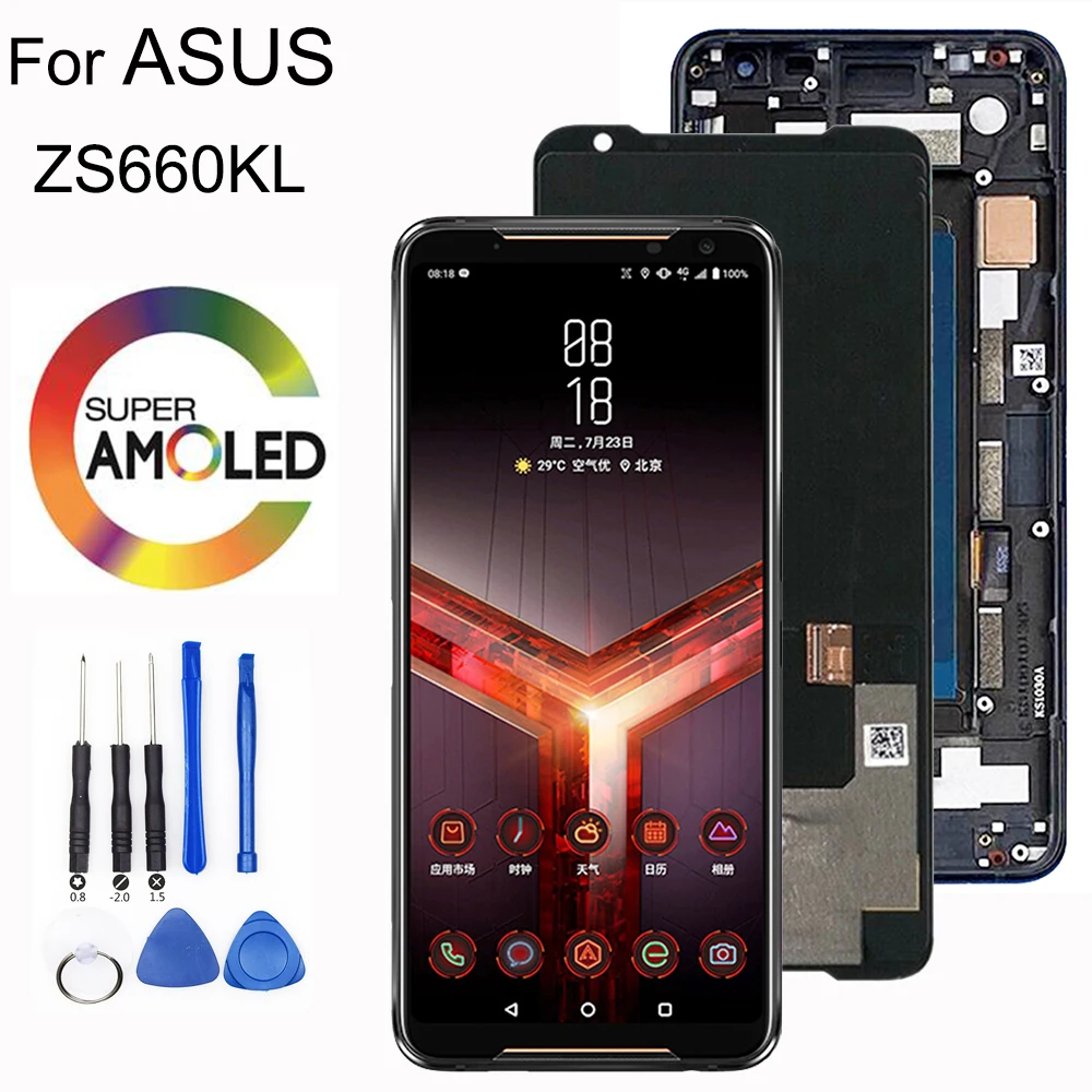 

6.59" Original Supor Amoled M&Sen For ASUS_I001DE ROG Phone 2 Phone II ZS660KL LCD Display Screen +Touch Panel Digitizer Frame