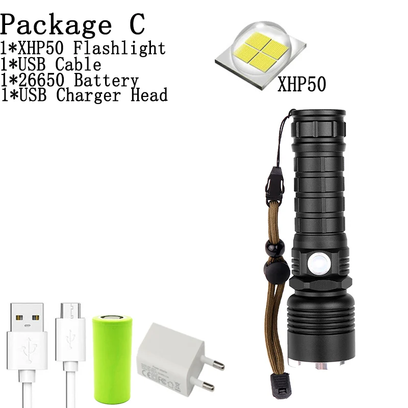 ZK20 дропшиппинг xhp70.2 светодиодный фонарик с зумом usb фонарь супер яркий xhp50 26650 фонарь на батарейках для кемпинга охоты - Испускаемый цвет: C