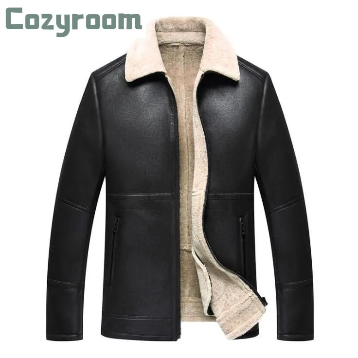 

Высокое качество Мужские Зимние новые узкие сапоги с мехом; Большие размеры кожаная куртка теплые плюс кашемир сплошной цвет лацканы с коро...