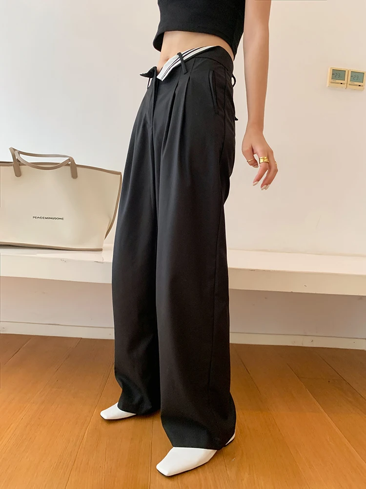 Women Summer Wide Leg Pants Korean Chic Solid Black White Knee Length Pocket Loose Trousers Casual Femininos Streetwear | Женская одежда