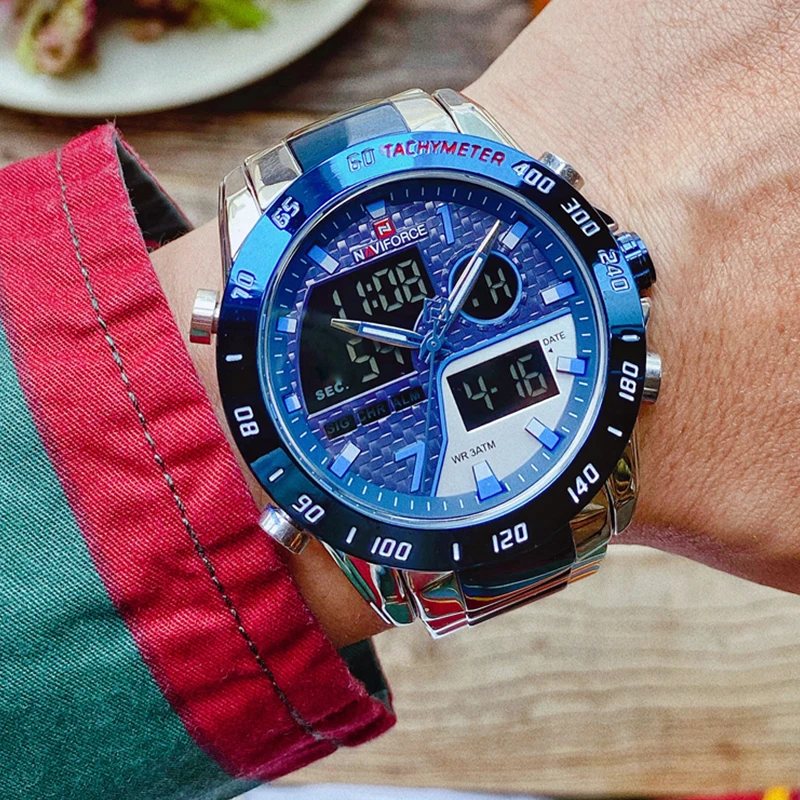NAVIFORCE Top Luxury Brand Men Sports Watches Quartz LED Digital Male New Clock Full Steel Military Wristwatch Relogio Masculino | Наручные