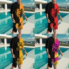 Мужской повседневный комплект из топа и шорт, комплект одежды с принтом с рукавом