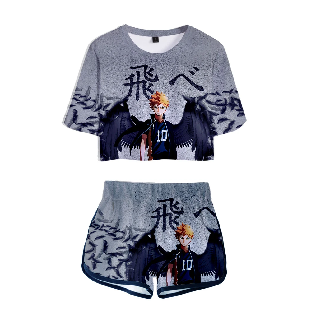 

Haikyuu!! 2020 New 3D Printed Women Two Piece Set Summer Short Sleeve Crop Top+Shorts New harajuku Streetwear Clothes