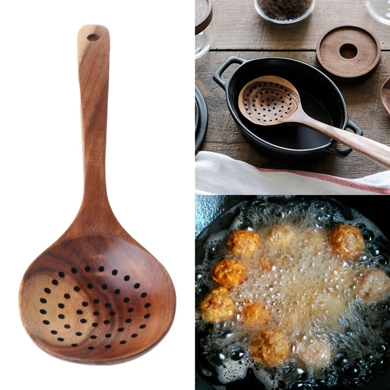 Длинной ручкой ложка-ситечко деревянный шумовка посуда Пособия по кулинарии