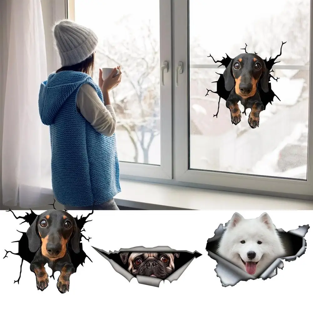 3D прекрасная собака рваные металлический Стикеры мопс самоед Такса стикер на