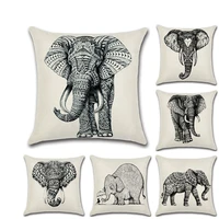 new elephant sketch hand painted black and white linen pillowcase cushion cover digital printing home decor throw pillows home