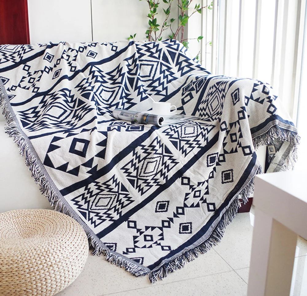 Фото Геометрическое одеяло для дивана Хлопковое трикотажное покрывало кровати