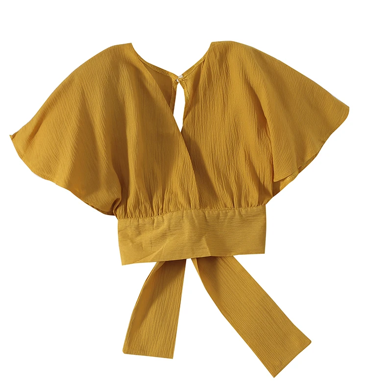 

Women's Summer New Loose Waist Hugging Lace-up Bow Careful Machine Backless Short Shirt Top