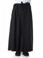 spring and autumn new mens irregular asymmetrical pleated culottes elastic waist pure color long skirt wide leg trousers