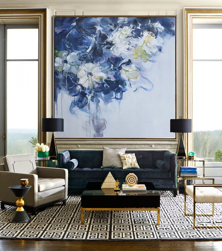 Синяя ручная роспись цветы танцующие лепестки Современная Картина на холсте с