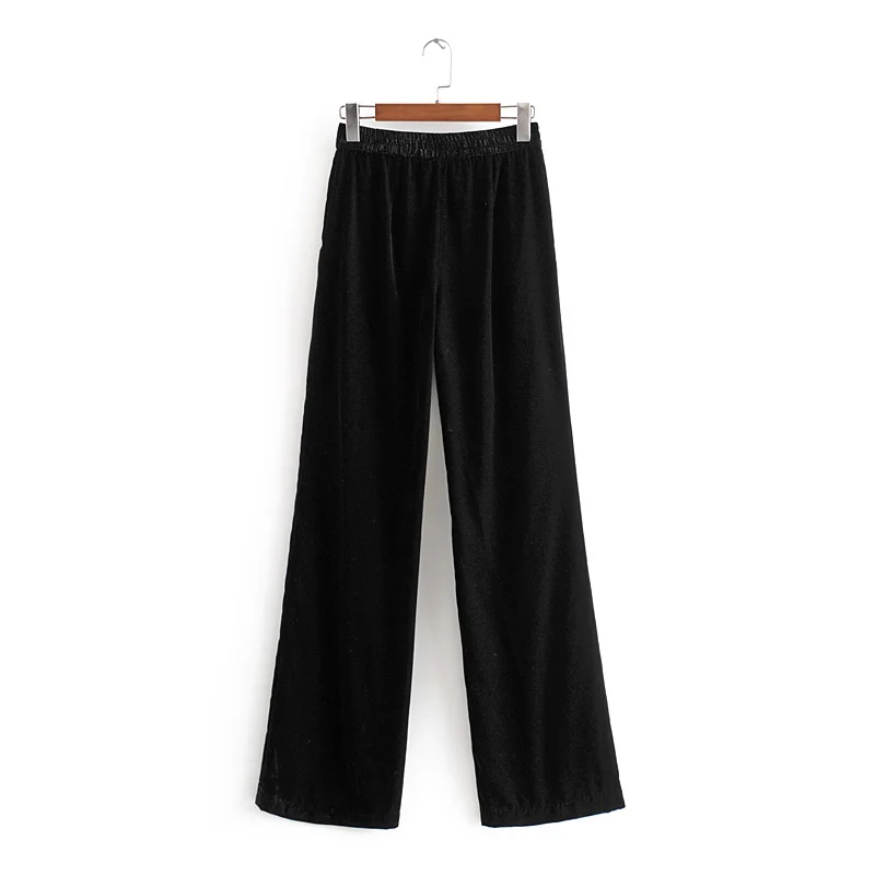 Винтажные элегантные черные бархатные прямые брюки для женщин 2019 модные офисные