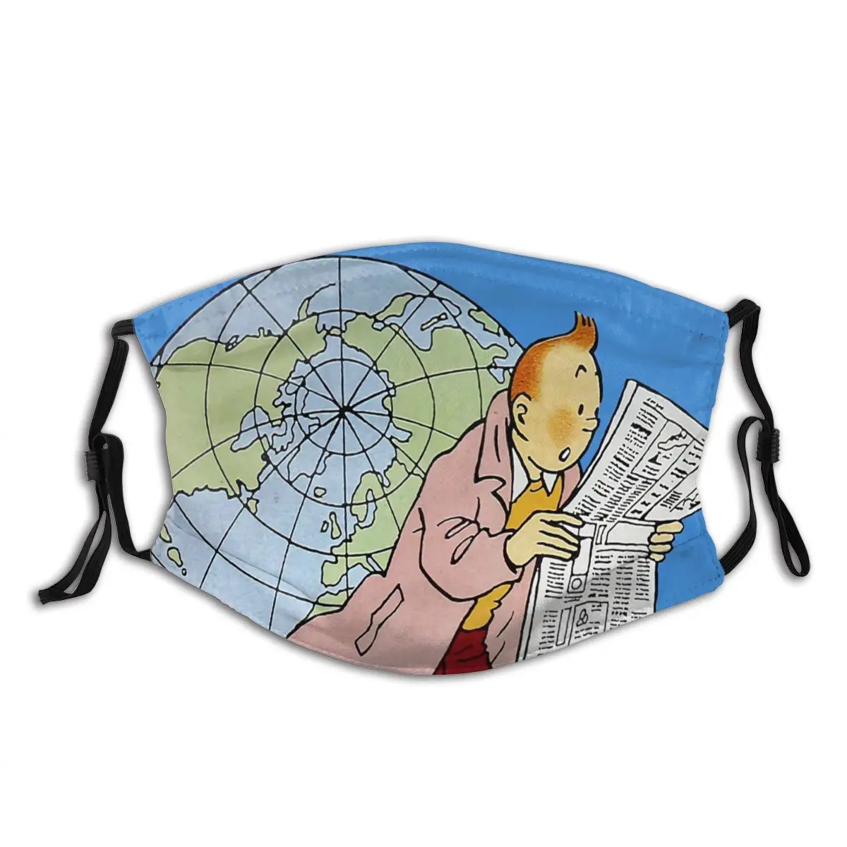 

The Maps Adventures Of Tintin Reusable Mouth Face Mask Anti Haze Dust Proof with Filters Winter Protection Cover Respirator