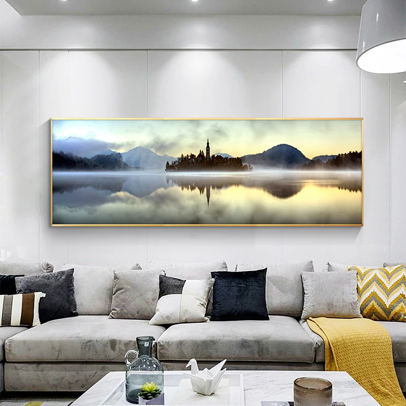 Modern Landscape Wall Art Posters And Prints Island in Lake Canvas Paintings On The Decorative Pictures For Living Room | Дом и сад