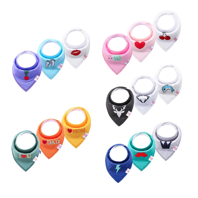 

3Pcs Baby Cute Multicolor Bandana Scarf Bibs with Organic Cotton Muslin Solid Color Super Soft and Absorbent Drool Bibs 0-6Y