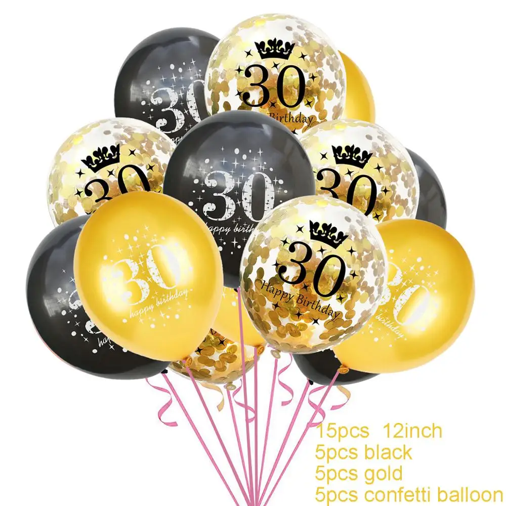30th Birthday Party Balloons Gold Black Latex Ballons Adult Decoration 30 40 50 60 Confetti Balloon Supplie | Дом и сад
