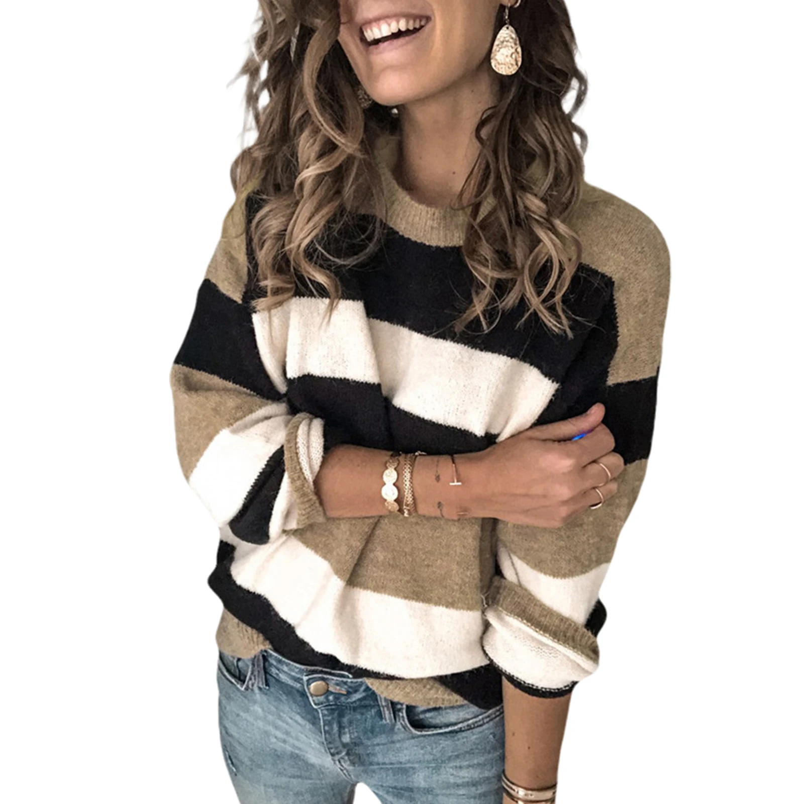 

Plus Size Women Patchwork Casual Sweater Long Sleeve O Neck Female Fashion Loose Autumn Winter Warm Pullover Jumpers Size S-3XL